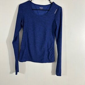 Reebok Long Sleeve Performance Top Women XS Blue Space Dye Activewear Shirt